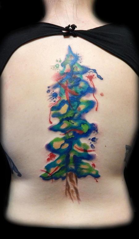 Tattoos - Watercolor Red Wood Tree Tattoo - 88968